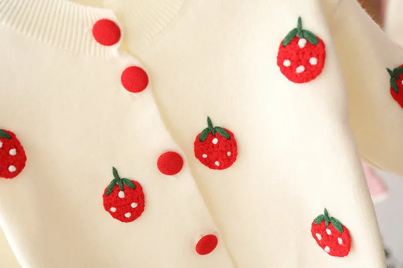 Girls long sleeve knitting suit 2025 Christmas autumn winter new girls sweater cardigan knitting Top + skirt two piece set.