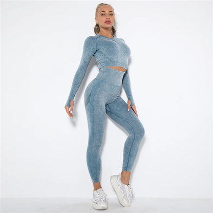 Hamidou Cropped Top Gym Set Seamless Women Yoga Workout Set Fintess Clothing Push Up Leggings Sport Wear Women Suits Tracksuit.