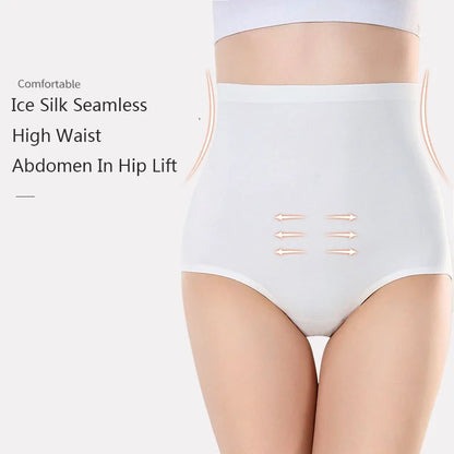 Women's underwear ice silk High waist Seamless Panties soft Lingerie Slimming Abdomen In Hip Lift plus size Breathable Briefs.
