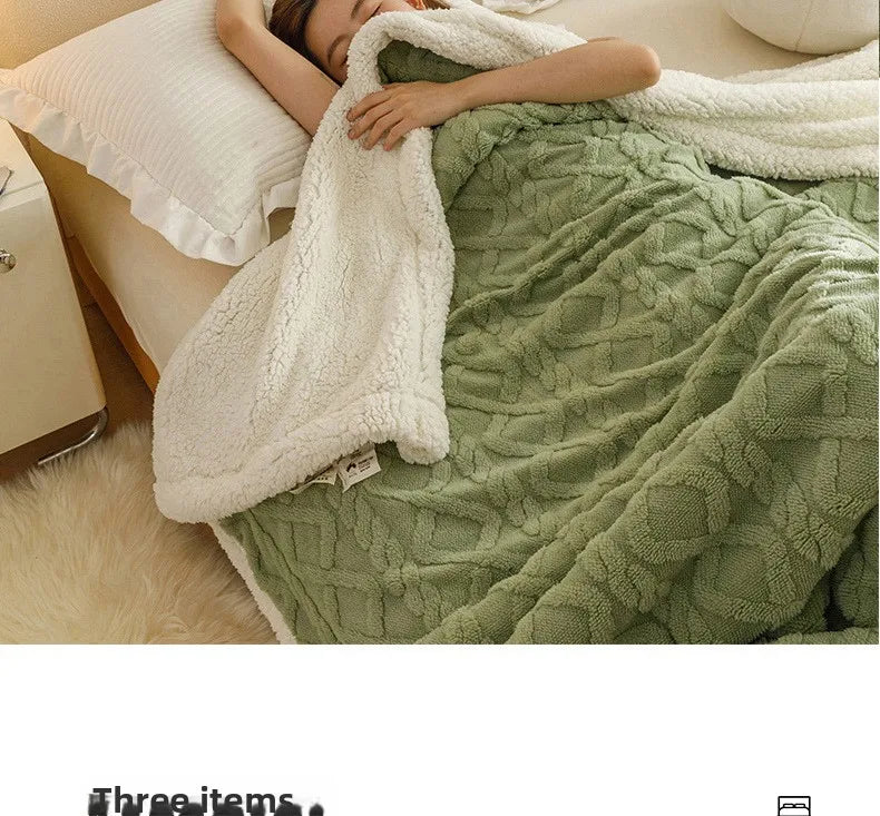 Lamb Fleece Double-Sided Velvet Blanket Double-Layer Thickened Woven Polyester Wearable Blanket