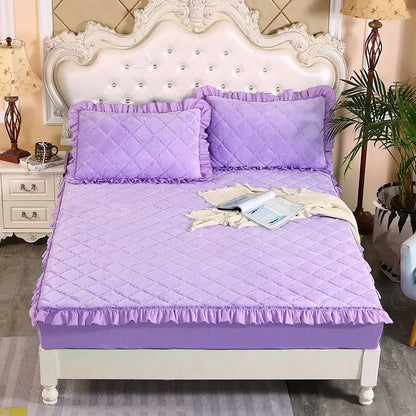 Fashion Flannel Bed Fitted Sheet Quilted Mattress Cover Soft and Comfortable Lace Fit Elastic Band Bed Sheet