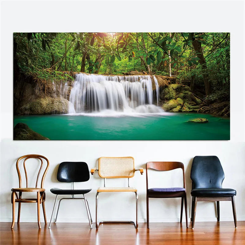 Prints Canvas Posters Home Decor Landscape Natural Waterfall Paintings Wall Art Scenery Picture Waterfall Modular Living Room.