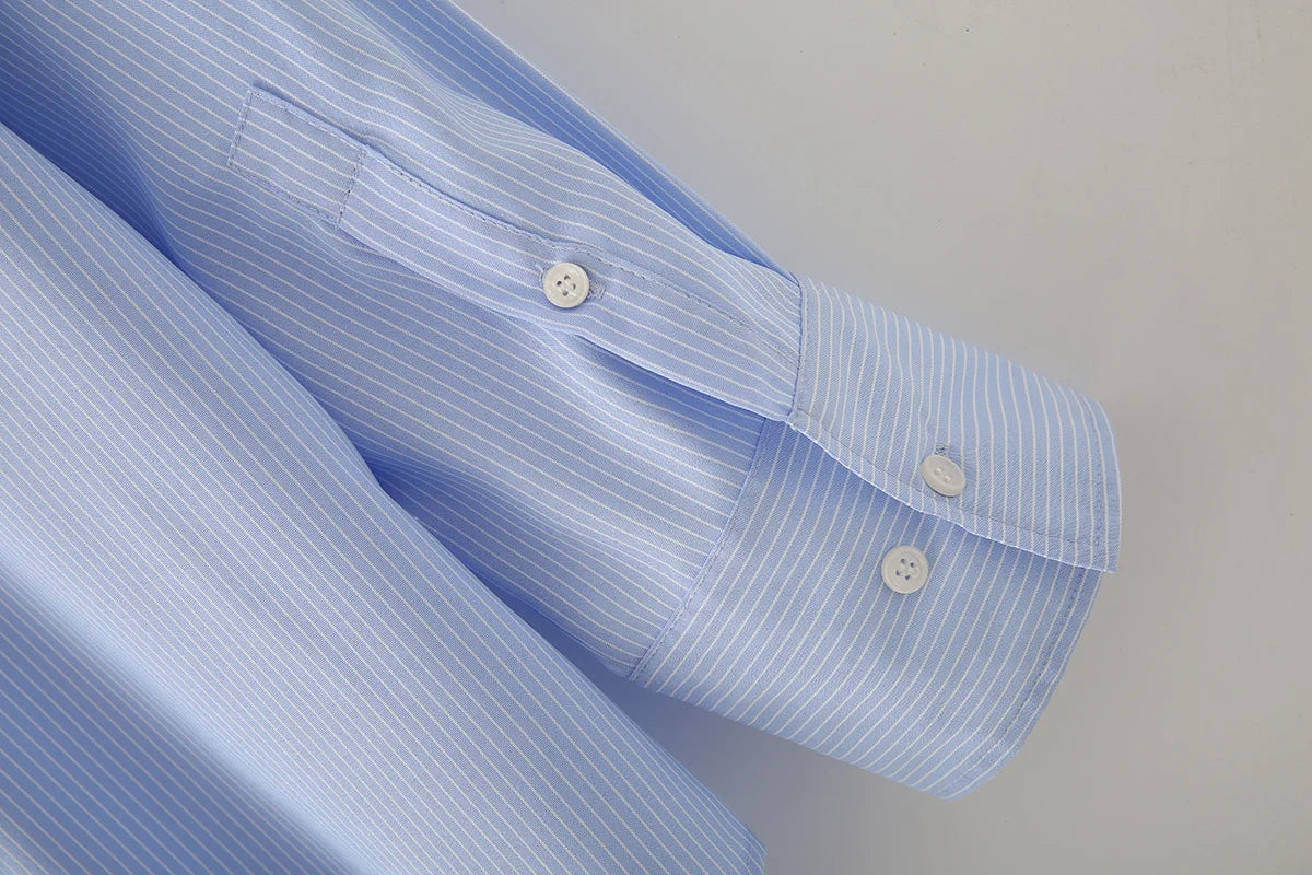 KAR&OT ZA Women's Clothing 2025 Summer New Style Button-down Minimalist Striped Long-sleeved Lapel Shirt Top 2350485.