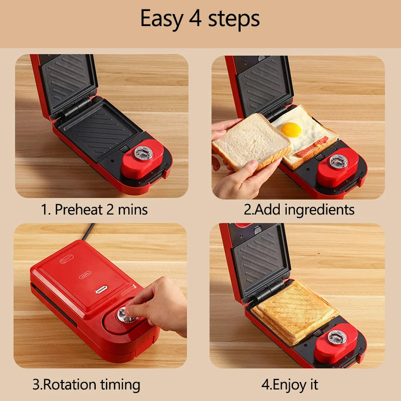 220V Electric Sandwich Maker Timed Waffle Maker Toaster Baking Multifunction Breakfast Machine takoyaki Pancake Sandwichera 600W.