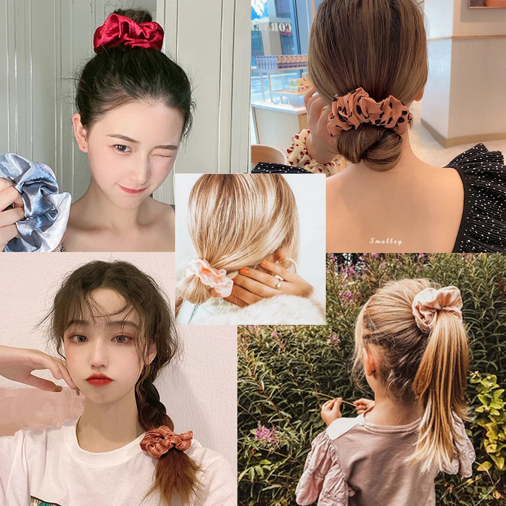 5Pcs/Lot Girl Pink Red Hair Band Accessories Fashion Large Hair Ties Solid Color Elastic Scrunchies For Women Ponytail Hairstyle.