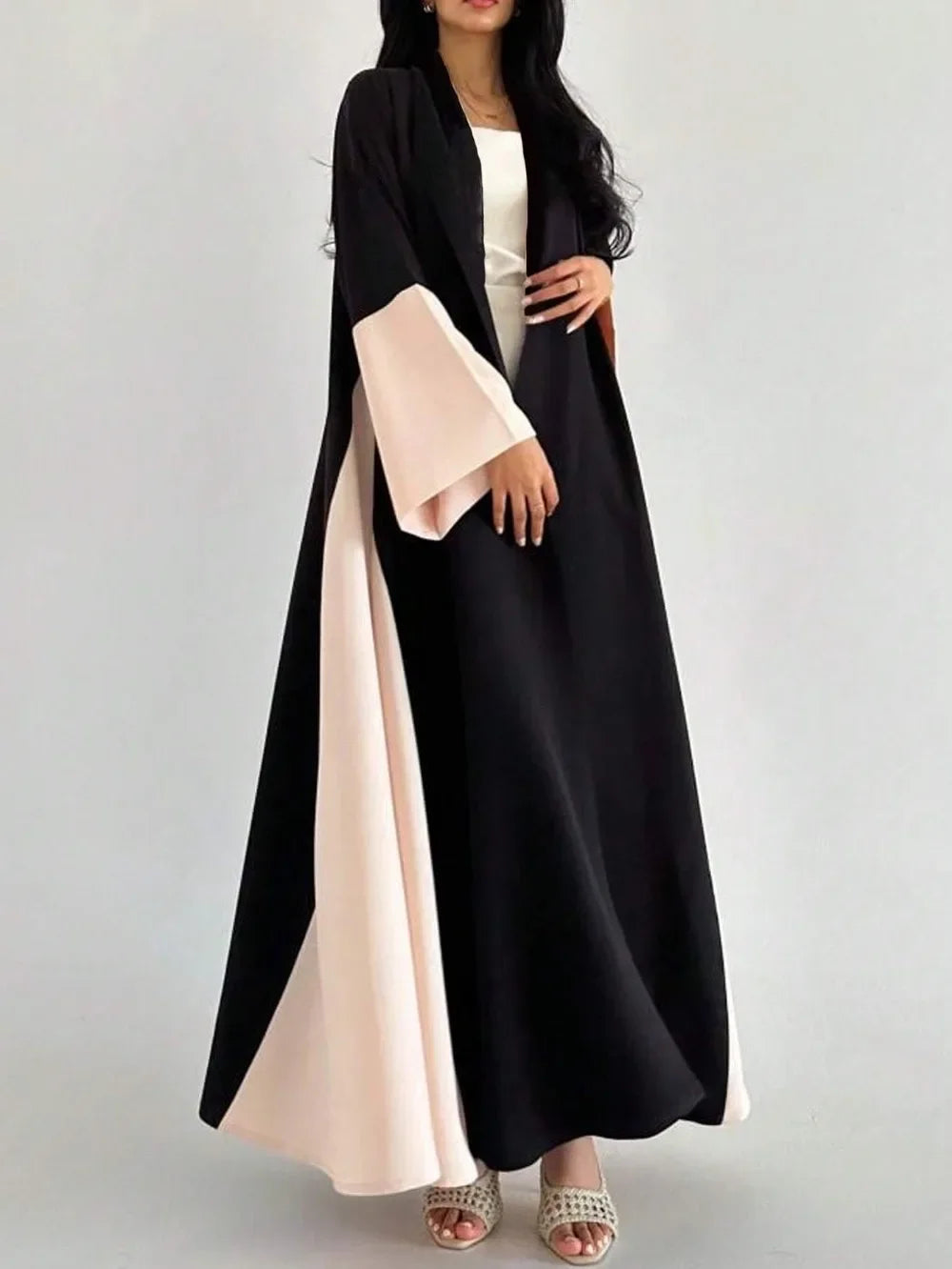 Middle-East Ethnic Clothing Loose Open Front Abaya Muslim Women Abayas Casual Kaftans Islamic Full Sleeve Maxi Dresses Jilbabs.