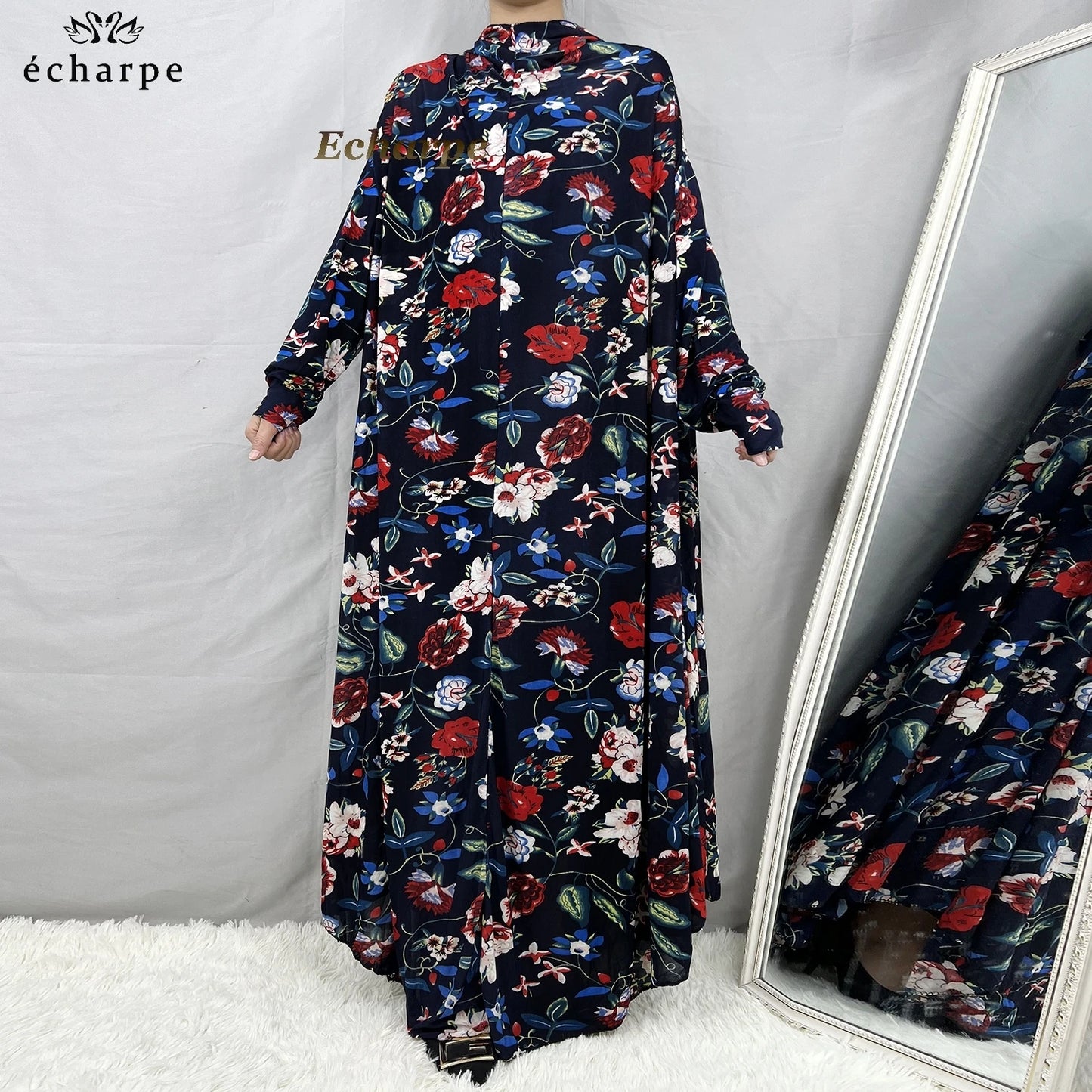 1 Pieces Muslim Hijabs Dress Women's Prayer Garment Dubai Abaya Arab Jibab Islam Flowers Djellaba Femmel Khimar Caftan Clothes.