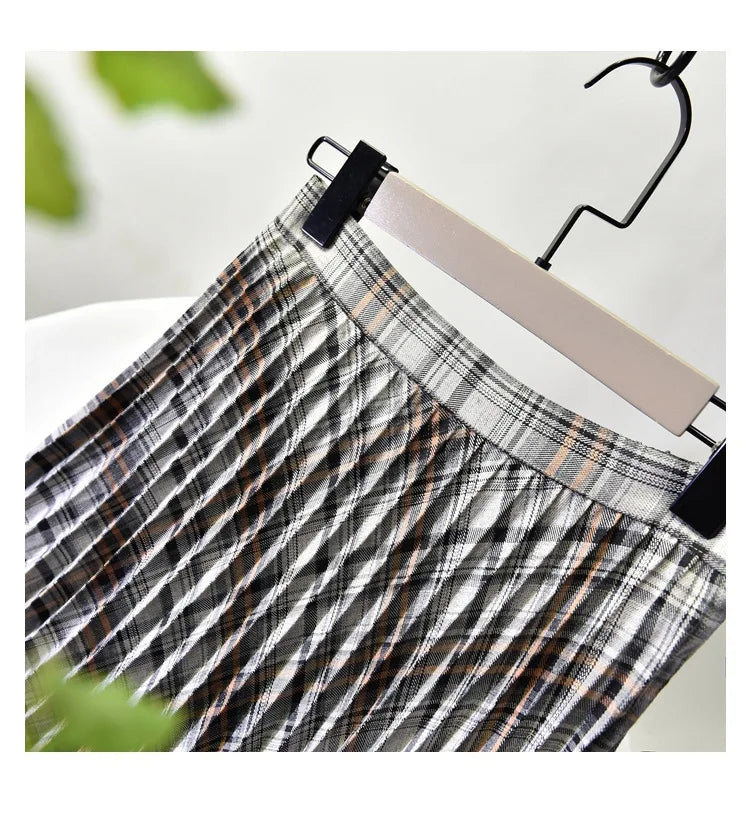Looks Thin Pleated Skirt 2025 New High Waist A-line Skirt Mid-length Big Size Plaid Skirt Long Pleated Skirt Length 75-90cm