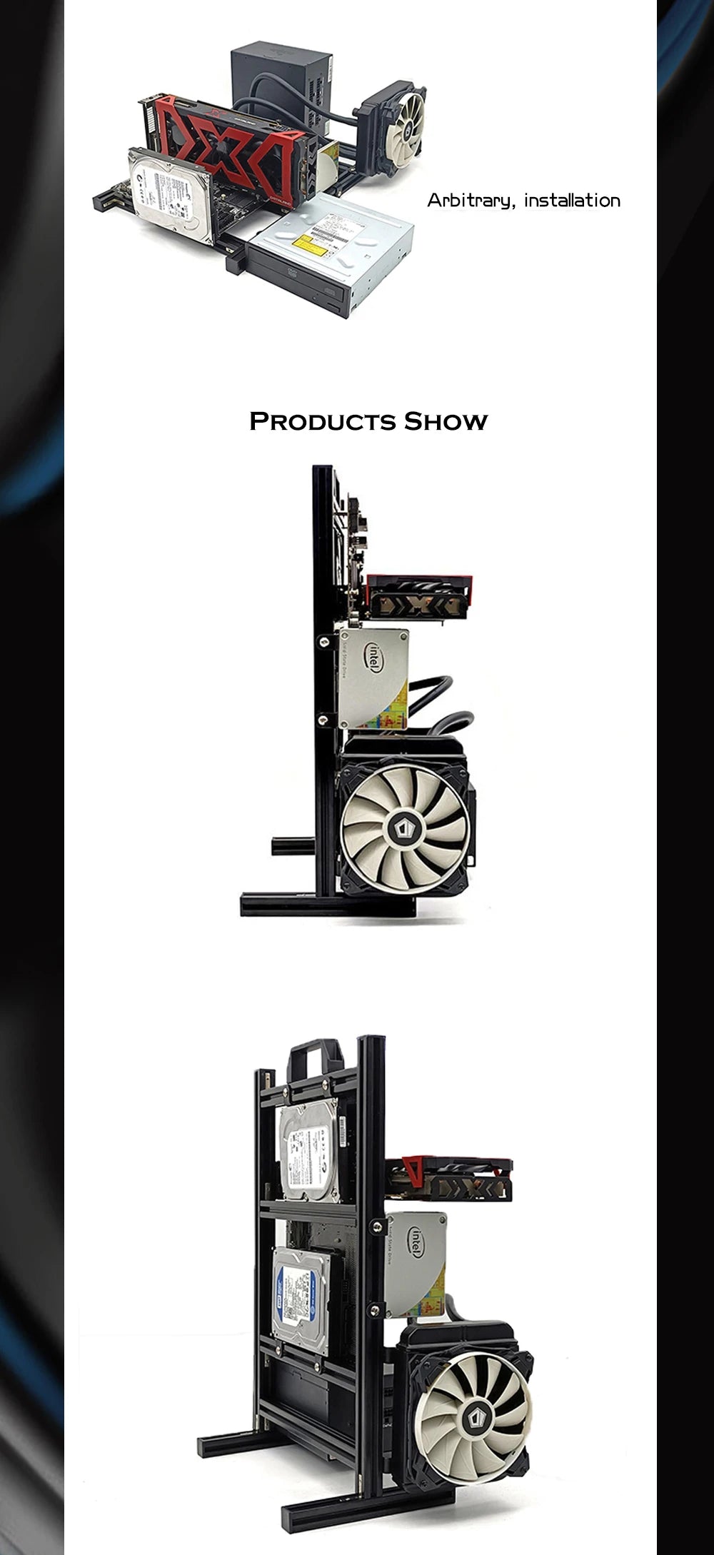 DIY Computer Open Frame,Vertical ATX/ ITX / MATX Gamer Cabinet Aluminum,Modding Desktop Gaming PC Case Water Air Cooler.