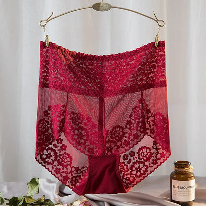 Women Lace High Waist Panties Sexy Mesh Girdle Waist Underwear Quality Plus Size Butt Lifter Knickers Tummy Slim Control Briefs