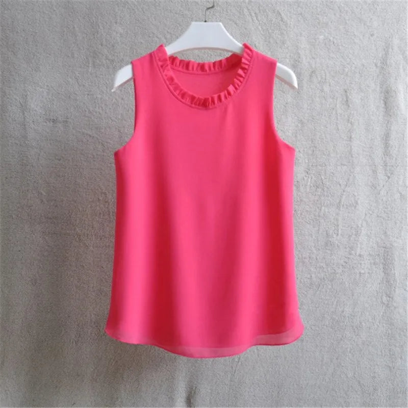 Woherb 21 Farben Feste Rüschen Chiffon Bluse Frauen 2025 Sommer Mode Weste Blusas Casual Lose Ärmellose Damen Tops Shirt