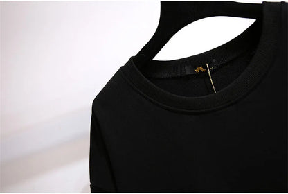 150Kg Plus Größe frauen Herbst Lose Oansatz Sweatshirts Fehlschlag 157cm 6XL 7XL 8XL 9XL 10XL Beiläufige Lange-ärmeln Gefälschte Zwei-stück Top