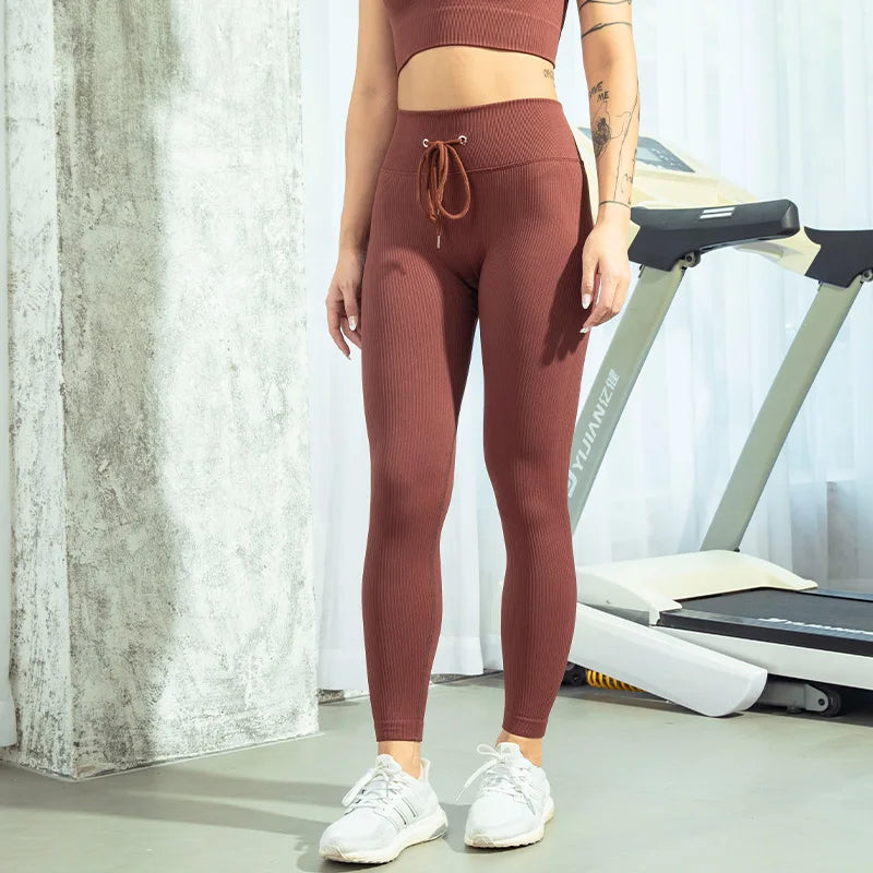 Ribbed Yoga Leggings Sports Tights Women Seamless Knit Yoga Pants White Femme Gym Leggings Skinny Workout Fitness Push Up