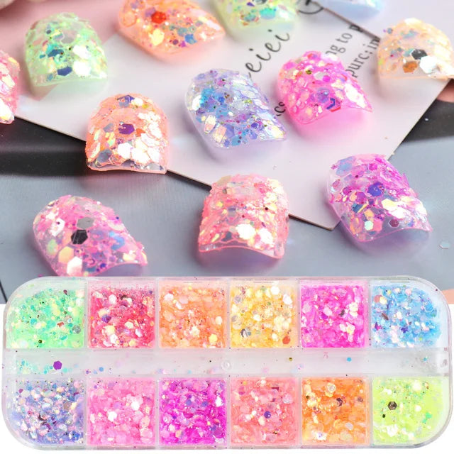1 Set Mixed Color 3D Ultrathin Sequins Nail Glitter Flakes 1/2/3mm Sparkly DIY Tips Dazzling Paillette Nail Art Decorations TRP.