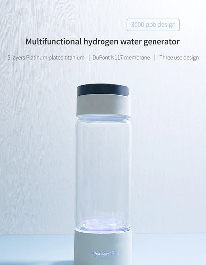 Max 3000ppb Hydrogen Rich Water Generator- 3 in 1 use(Breath with tube) DuPont SPE+PEM Dual Chamber H2 electrolysis Water Bottle.