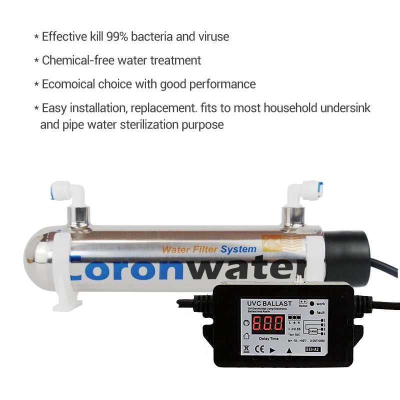0.5gpm Ultraviolet Water Filter with Flow Switch for Household Water Sterilization.