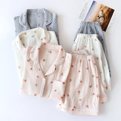 2025 sommer Damen Kurzarm Shorts Pyjamas Set 100 % Baumwolle Krepp Tuch Dünne Hause Service Zwei-stück Frühling und Herbst Lose.