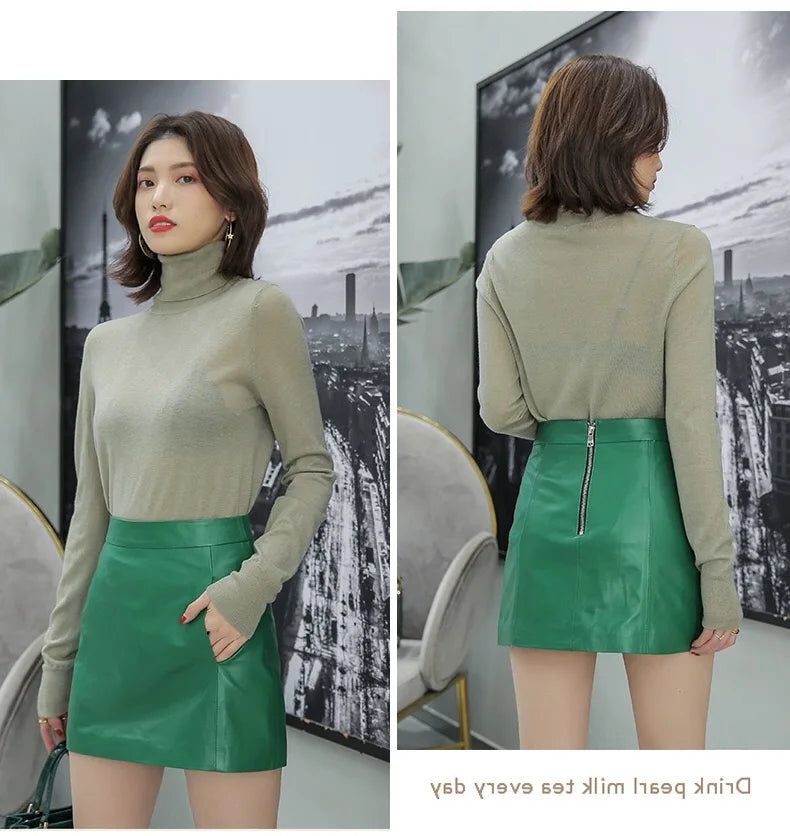 Sheepskin Leather Skirt Women 2024 Fashion New High Waist Skirt Spring Autumn Slim Mini Skirt Genuine Leather Shorts Boots Y2k.