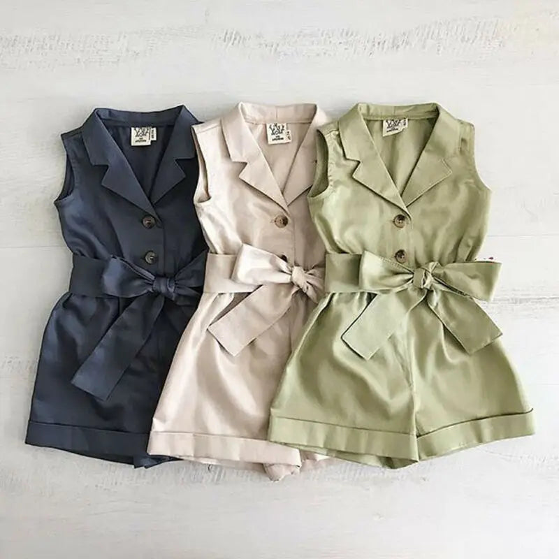 Mode Kinder Baby Mädchen Kleidung Ärmellose Fliege Taille Playsuits Outfits Sommer Sunsuit Insgesamt Kinder Kleidung.