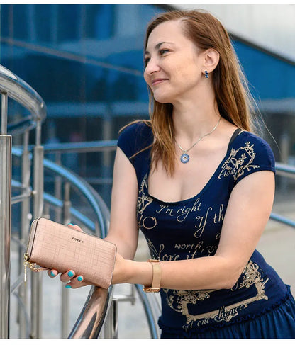 FOXER Women Split Leather Wallet Bifold Clutch Bag with Wristlet Fashion Card Holder Coin Purse Cellphone Bag Female Money Bag.