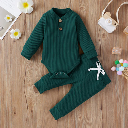 16 Colors Baby Solid Knit Sets Newborn Infant Girls Boys Fall Winter Long Sleeve Romper + Elastic Pants Toddler Outfit 0-24M.