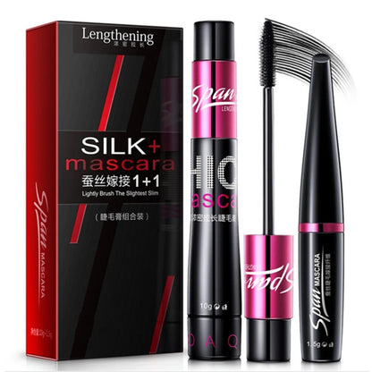 Silk Mascara 1+1 4D Fiber Cosmetics 3D Mascara Eyelashes Lengthening Full Professional Makeup Eyelash False Eyelashes.