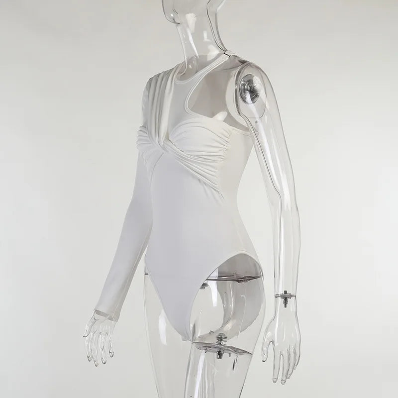 One Shoulder Sexy Backless Twist Bodysuits Women Long Sleeve Top Slim High Waist Bodysuit Club Party Streetwear.