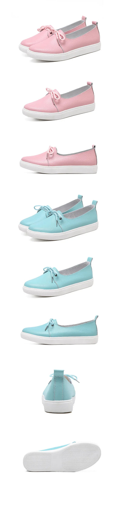 WOIZGIC Women Students Gril Female Genuine Leather White Shoes Flats Platform Lace Up Korean Casual Vulcanized Shoes FEZ-173.