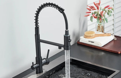 Filter Kitchen Faucet 2 In 1 Pull Down 360° Flexible Drinking Pure Water Purification Faucets Brass Hot Cold Water Mixer Tap