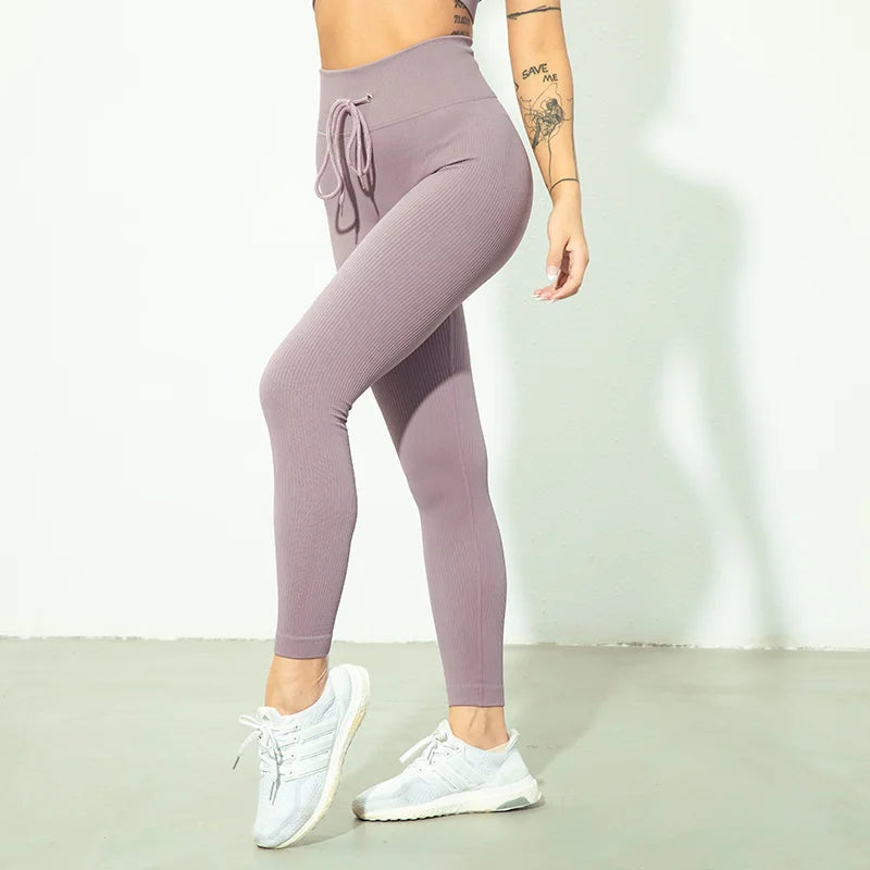 Ribbed Yoga Leggings Sports Tights Women Seamless Knit Yoga Pants White Femme Gym Leggings Skinny Workout Fitness Push Up