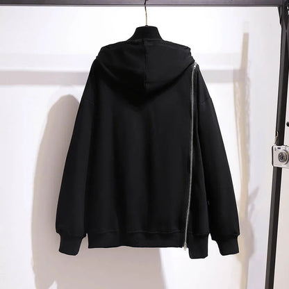 150Kg Plus Größe frauen Frühling Herbst Lose Mit Kapuze Sweatshirt Büste 154cm 6XL 7XL 8XL 9XL 10XL Lange hülse Gefälschte Zipper Top Schwarz.