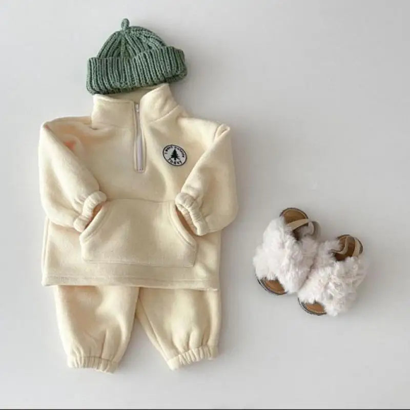Baby Jungen Kleidung Sets Kinder Verdicken Sweatshirt Kinder Kleidung Mädchen Solide Baumwolle Langarm Pullover Tops + Hose Anzüge 2 stücke.