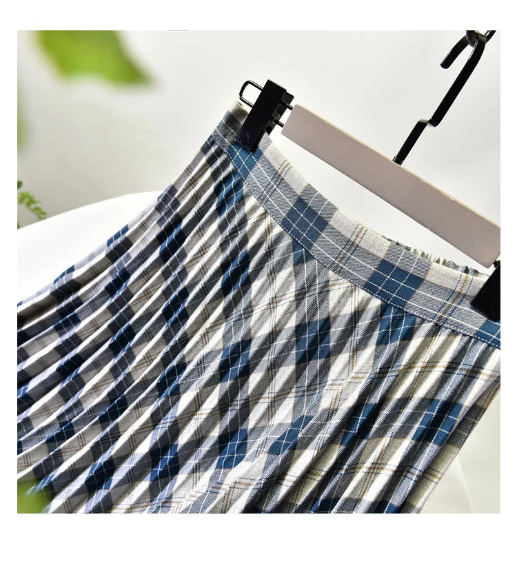 Looks Thin Pleated Skirt 2025 New High Waist A-line Skirt Mid-length Big Size Plaid Skirt Long Pleated Skirt Length 75-90cm