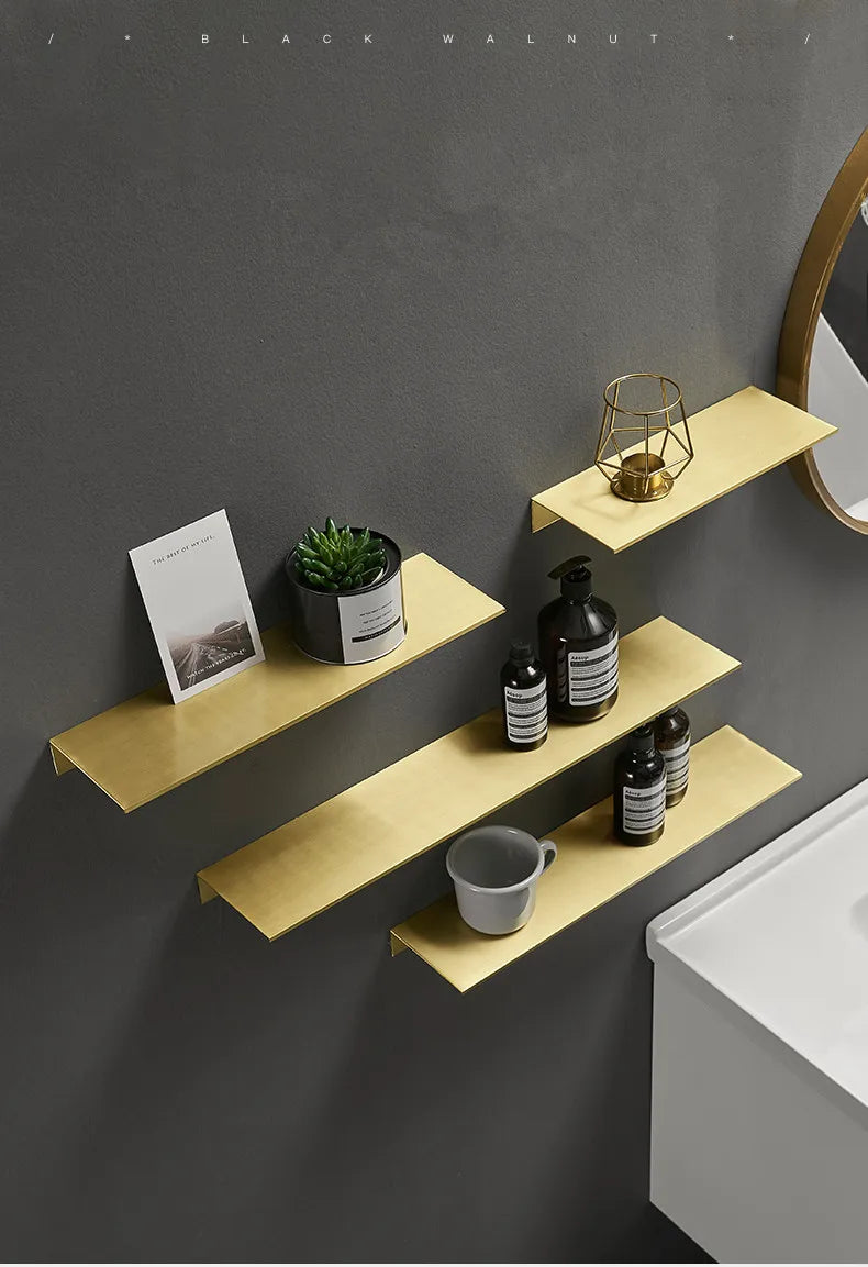 Gebürstet Gold Metall Bad Regal Wand Lagerung Rack Waschtisch Bohren Große Wand Regal für Lagerung 30/40/50/60cm Länge Halter