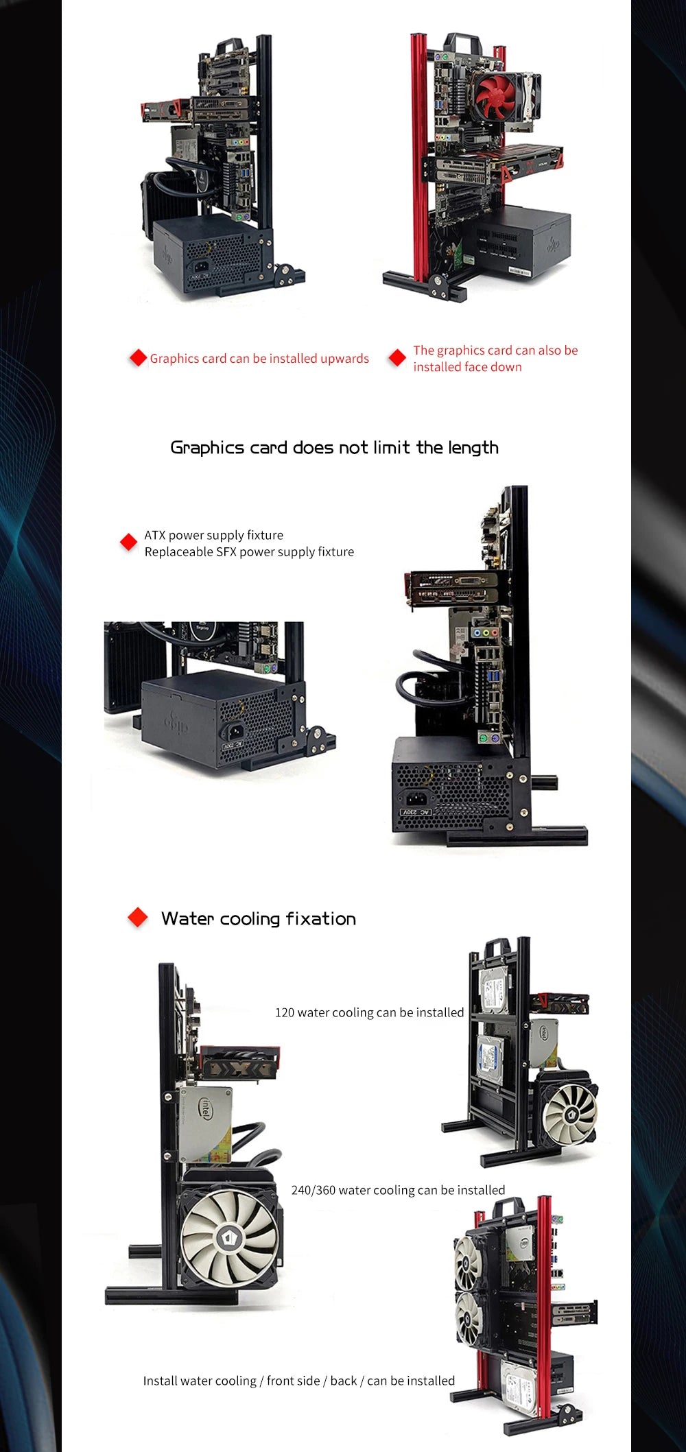 DIY Computer Open Frame,Vertical ATX/ ITX / MATX Gamer Cabinet Aluminum,Modding Desktop Gaming PC Case Water Air Cooler.