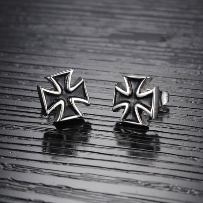 New 2PCS Men's Knights Simple Cross Stud Earrings Templar Knight Ear Studs Stainless Steel Crucifix Male Jewelry Gifts.