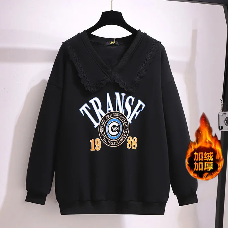 150Kg Plus Größe frauen Herbst Faul Stil Puppe Kragen Sweatshirts Fehlschlag 157cm 6XL 7XL 8XL 9XL 10XL lose Dünnen Langen Ärmeln Top