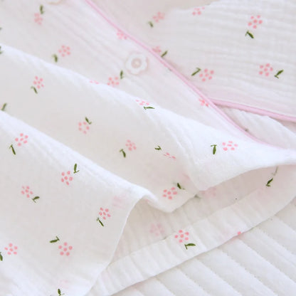 Fdfklak Spring Fall Full Sleeve Homewear Loose 2Pcs Pajama Set 100% Gauze Cotton Casual Print Sleeping Shirt Home Wear Clothes.