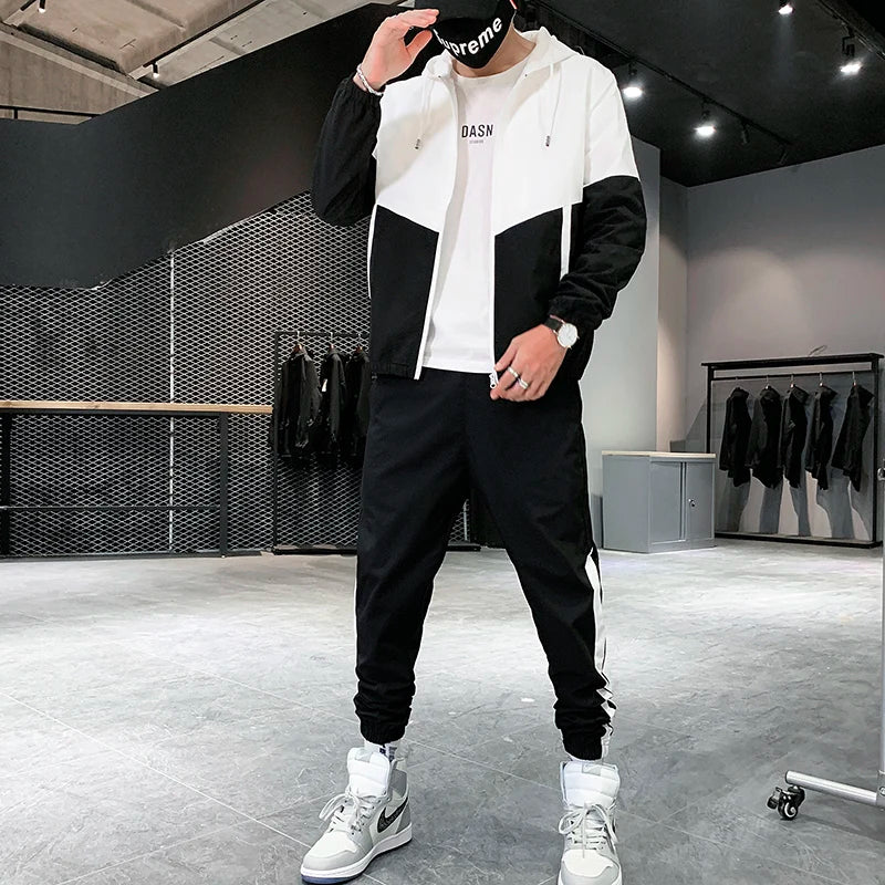 2025 Men Tracksuit Casual Joggers Hooded Sportswear Jackets And Pants 2 Piece Sets Hip Hop Running Sports Suit