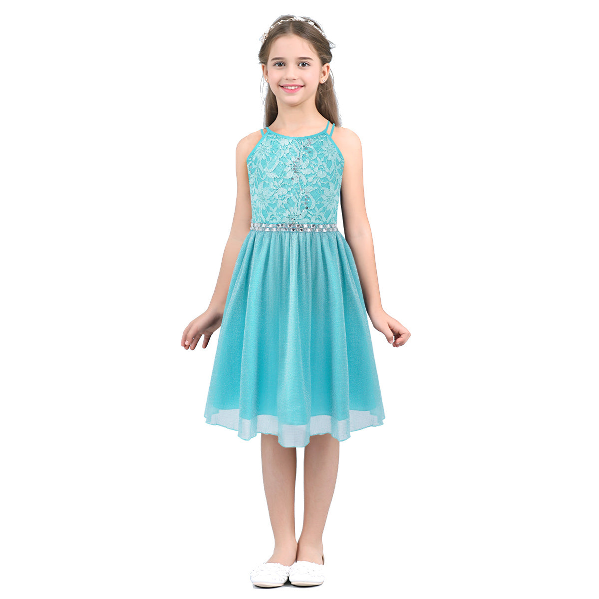 Iiniim Teen Mädchen Ärmellose Pailletten Floral Spitze Glänzenden Kleid Vestido de festa für Hochzeit Formale Geburtstag Party Sommer Kleider.