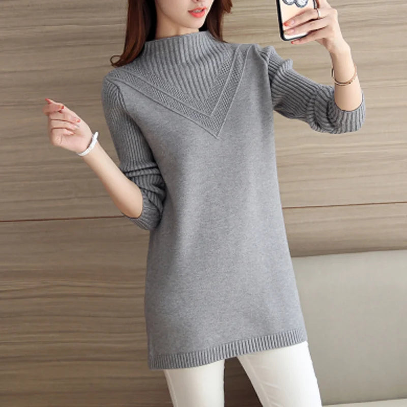 Frühling Herbst Winter Neue Rollkragenpullover Frauen Koreanische Lose Medium Lange Dicke Stricken Top Pullover Bodenbildung Pullover Ziehen.