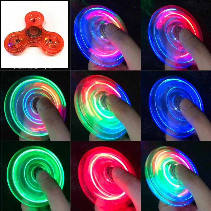 Crystal Luminous LED light Fidget Spinner Hand Top Spinners Glow in Dark EDC Stress Relief Toys Kinetic Gyroscope for Children.