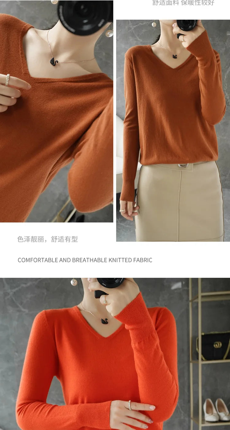 Frauen Pullover Herbst Winter V-ausschnitt Strickwaren Lange Hülse Lose Kaschmir Pullover Pullover Dame Günstige Qualität Jumper Gestrickte Tops.