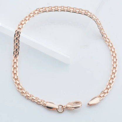 3mm 5mm Wide Men Women 585 Rose Gold Color Weaving Curb Bracelets Chains Jewelry.