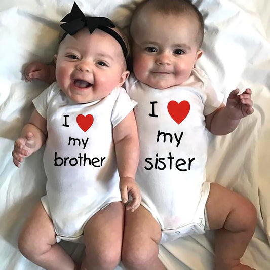 Ich liebe meine Schwester Bruder Zwillinge Baby Kurzarm Body Neugeborene Baby Jungen Mädchen Säugling Sommer Strampler Kleidung Overall Geschenke.