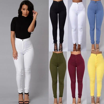 2021 NEW HOT SALE Women Denim Skinny Jeggings Pants High Waist Stretch Jeans Pure Color Slim Pencil Trousers боди женское.