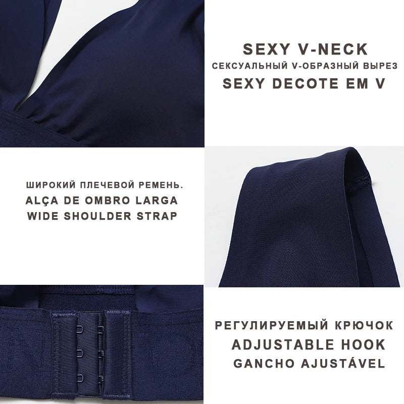 FINETOO Plus Size Women Cropped Top Female Bra S-XL V-Neck Girls Lingerie Active Bras Sexy Woman's Underwear Push Up Tube Tops.