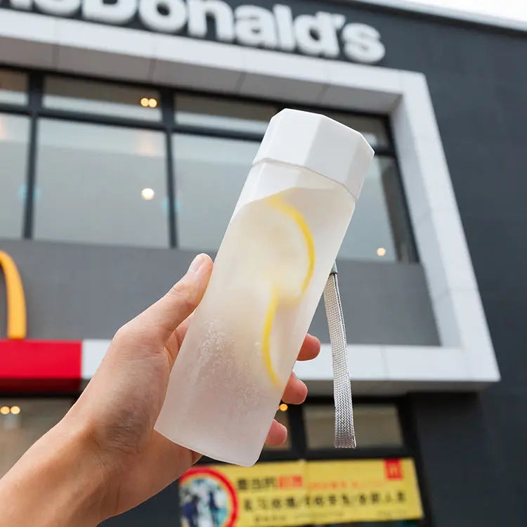 Portable Plastic Water Bottle Creative Matte Water Cup Outdoor Juice Leak-Proof Sports Bottle with Rope Travel Camping Bottles.