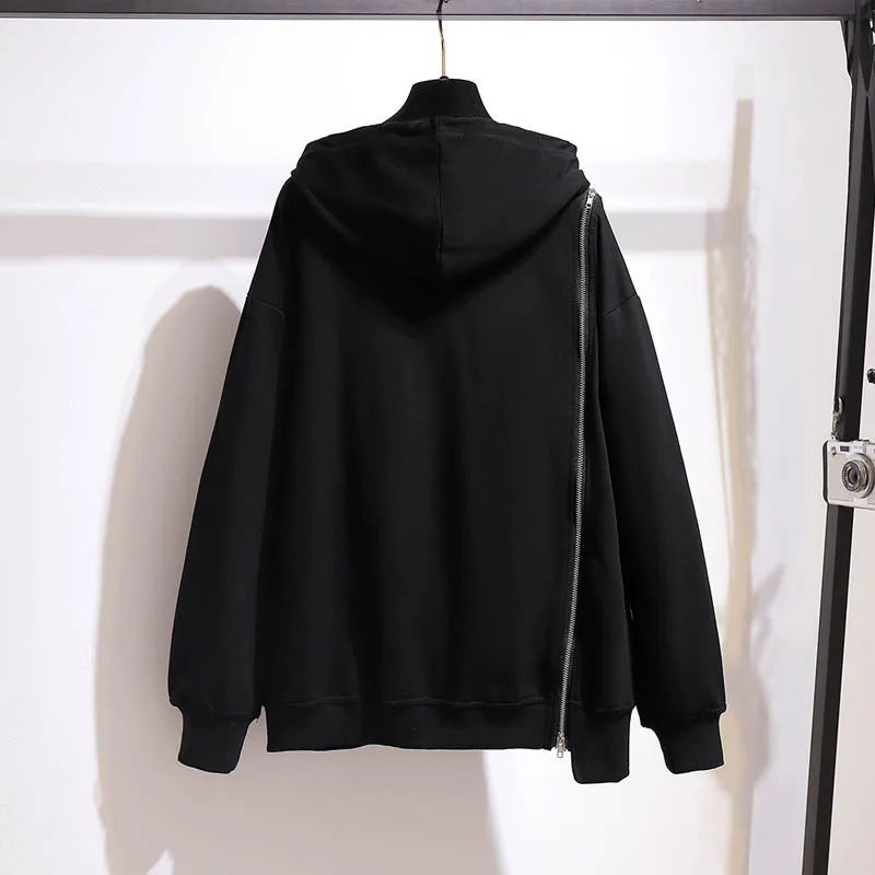 150Kg Plus Größe frauen Frühling Herbst Lose Mit Kapuze Sweatshirt Büste 154cm 6XL 7XL 8XL 9XL 10XL Lange hülse Gefälschte Zipper Top Schwarz.