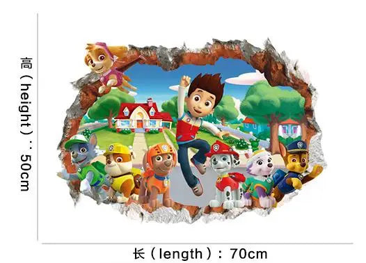 Disney 3D Cartoon  Pawed Wall Stickers For Kids Rooms Living Room Boys Girls Children Bedroom DIY Home Decor Patroling Car.